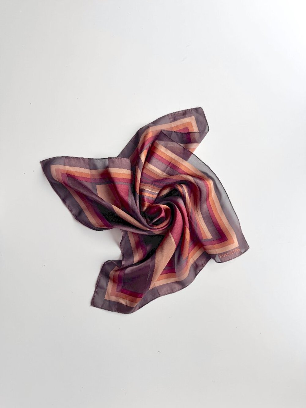 HALSTON Brown Orange Red Striped 00% Silk 20.5" x 20.5" Square Scarf
